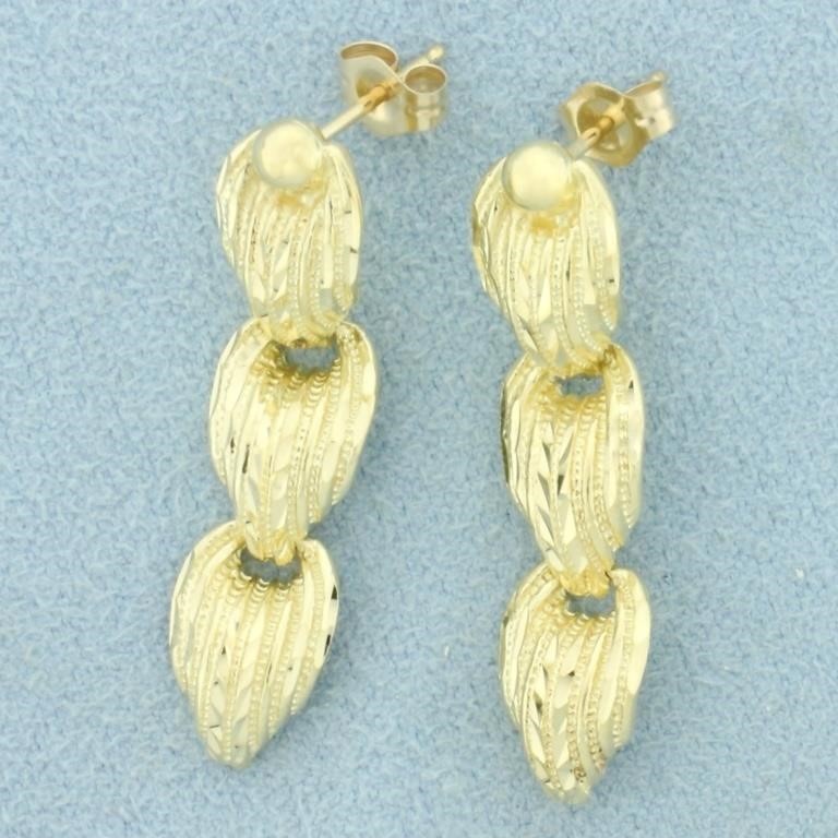 Diamond Cut Dangle Earrings in 14k Yellow Gold