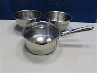 (3) HD Stainless Bowls & Pot w/ Lid