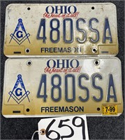 2 Matching Freemason Ohio License Plates