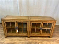 Media Console Cabinet Wood Glass