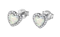 Heart Shape White Opal & Diamond Earrings