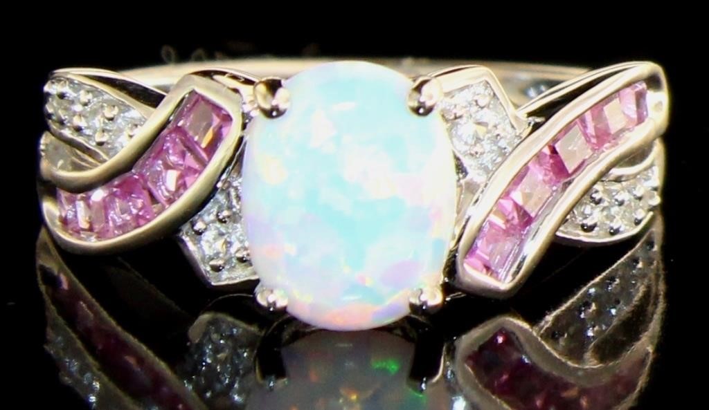 8Elegant Opal & Pink Topaz Dinner Ring