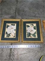 lot of 2 magnolia framed wall art decor