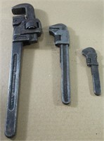 3 VINTAGE ADJUSTABLE PIPE/MONKEY WRENCHES*TRIMO