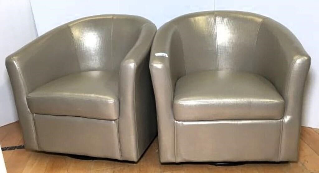 Modern Leather Swivel Curved Back Armchairs