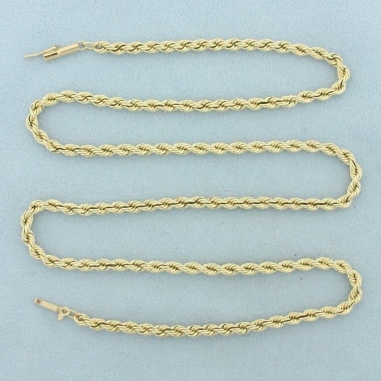 20 Inch Solid Rope Link Chain Necklace in 14k Yell