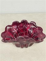 hand blown red glass dish - 8.5" wide