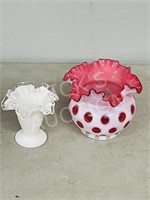 2pc art glass vases - frilly edges