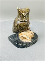 native soapstone carved Owl - signed R. Labbe