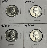 1964 & 1964-D Washington Quarters, 90% Silver