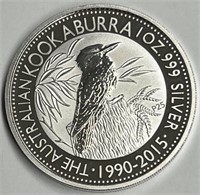 1990-2015 Australian Kookaburra 1 Ounce 999 Silver