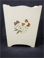 FLORAL WITH BUTTERFLIES WOODEN WASTE PAPER BASKET