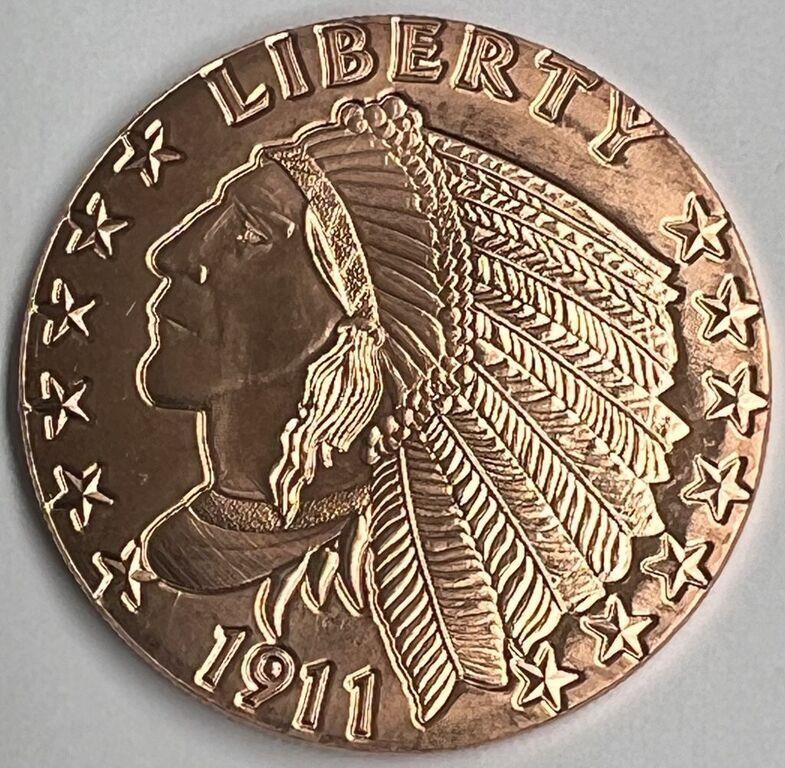 One Ounce .999 Copper Indian Head Round