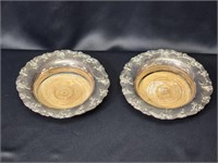 SET OF 2 SILVERPLATED WINE COASTERS W/ WOODEN BASE