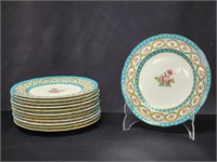 MINTON? PLATE SET OF 12 TURQUOISE FLOWER