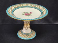 MINTON? TAZZA COMPOTE TURQUOISE FLOWER 8" TALL