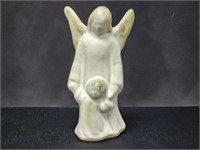 ANGEL AND CHILD SIGNED GLAZED CERAMIC FIGURINE