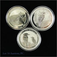 Silver Australian Kookaburra 1 oz. $1 Coins (3)