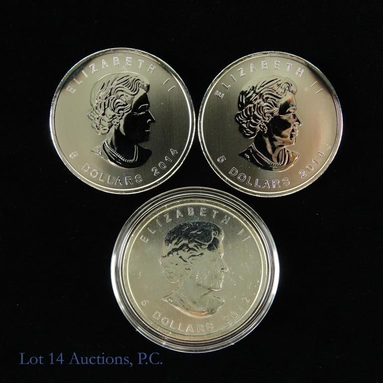 RCM One Ounce .9999 Silver Canada $5 Coins (3)