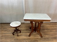 2pc Eastlake Table and Pedestal Stone Top