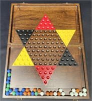 VINTAGE FOLDING WOODEN CHINESE CHECKERS GAME