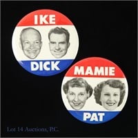 1952 3.5" Ike-Dick & Mamie-Pat Campaign Pins (2)