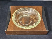 1960'S "SCHIEBE" WOOD, GLASS, & LEATHER ASHTRAY