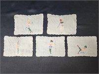 SET OF (5) LINEN COCKTAIL NAPKINS WITH EMBROIDERED