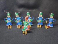 6 VINTAGE TIN MARCHING BAND ORNAMENTS MOVABLE LEGS