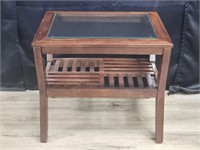 GLASS TOP WOODEN END TABLE