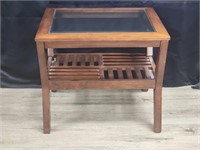 GLASS TOP WOODEN END TABLE