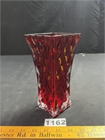 Vintage Red Diamond Cut Glass Vase