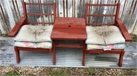 Wood 2 seat patio bench w/ table