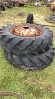 2 tractor tires w/wheels 14.9 - 28