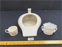 Milk Glass Bowl, Cup, Ceramic Bedpan