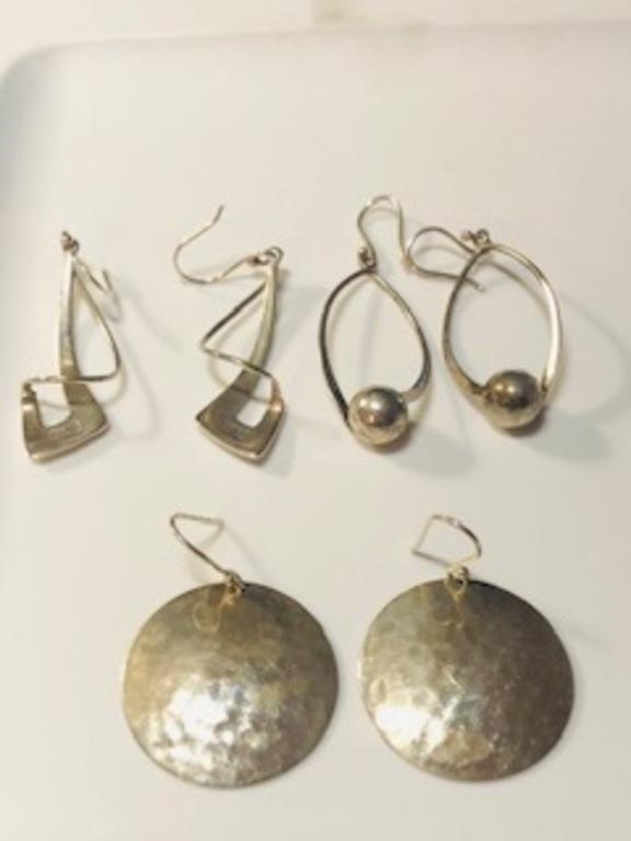3 pr Sterling Silver long dangle earrings