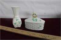 Belleek China Vase & Trinket Box