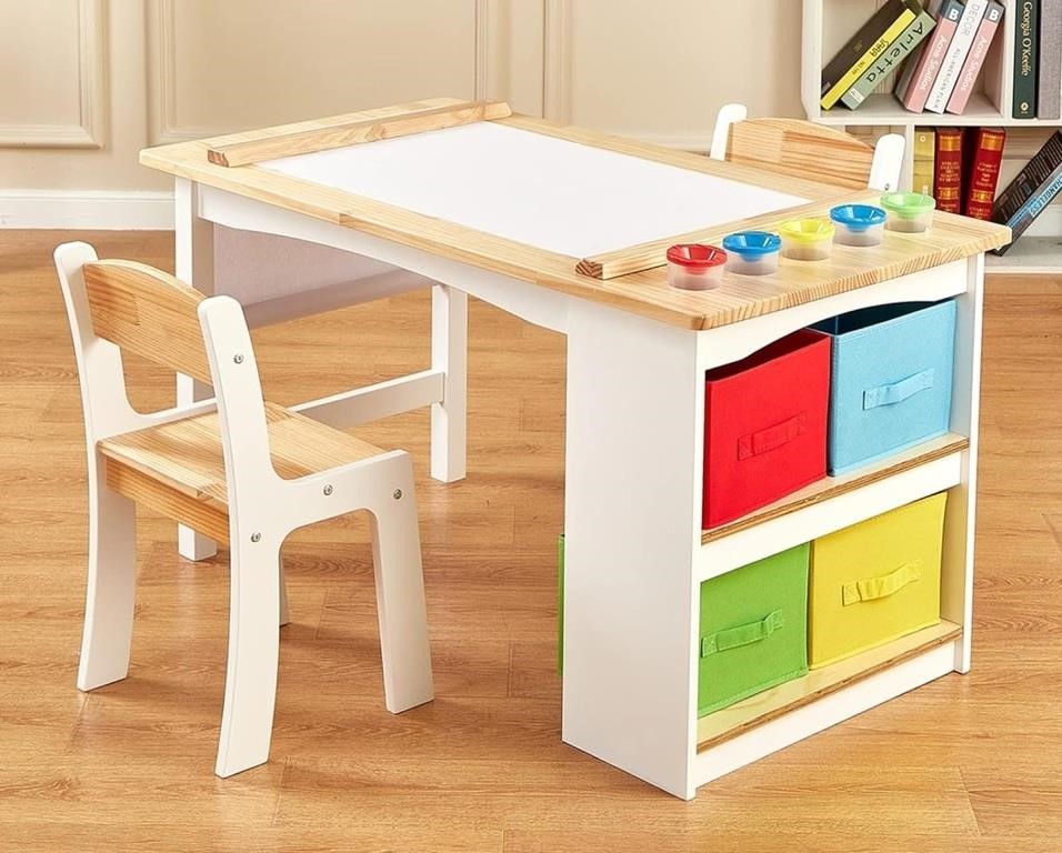 FUNLIO WOODEN KIDS ART TABLE & 2 CHAIRS SET