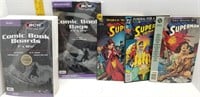 3 SUPERMAN COMIC BOOKS & COMIC BOOK BOARDS & BAGS