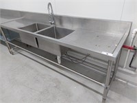 S/S Twin Bowl Wash Bench, 2.6m x 700mm x 900mmH
