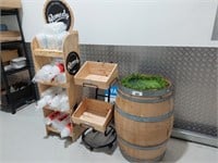Oak Wine Barrel, Steel 2 Tier Mobile Display Stand