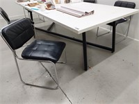 White Timber Top Meals Table & 4 Black Vinyl Chair