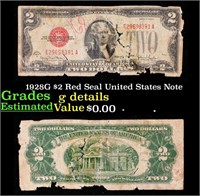 1928G $2 Red Seal United States Note Grades g deta