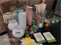 Assorted Glass & Porcelain Vases, Candle Holders