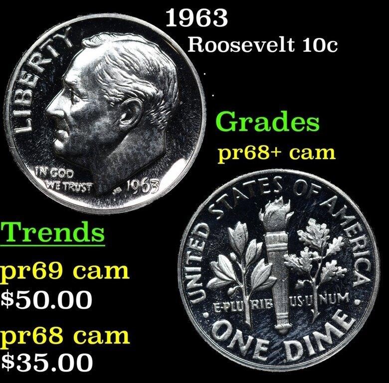 Proof 1963 Roosevelt Dime 10c Grades GEM++ Proof C