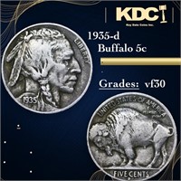 1935-d Buffalo Nickel 5c Grades vf++