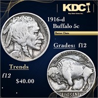 1916-d Buffalo Nickel 5c Grades f, fine