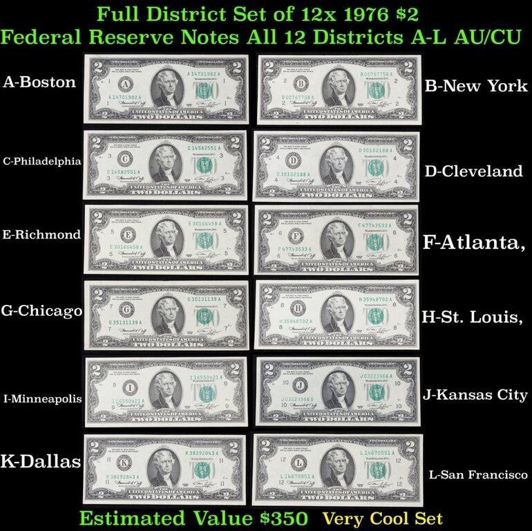 Full District Set of 12x 1976 $2 Federal Reserve N