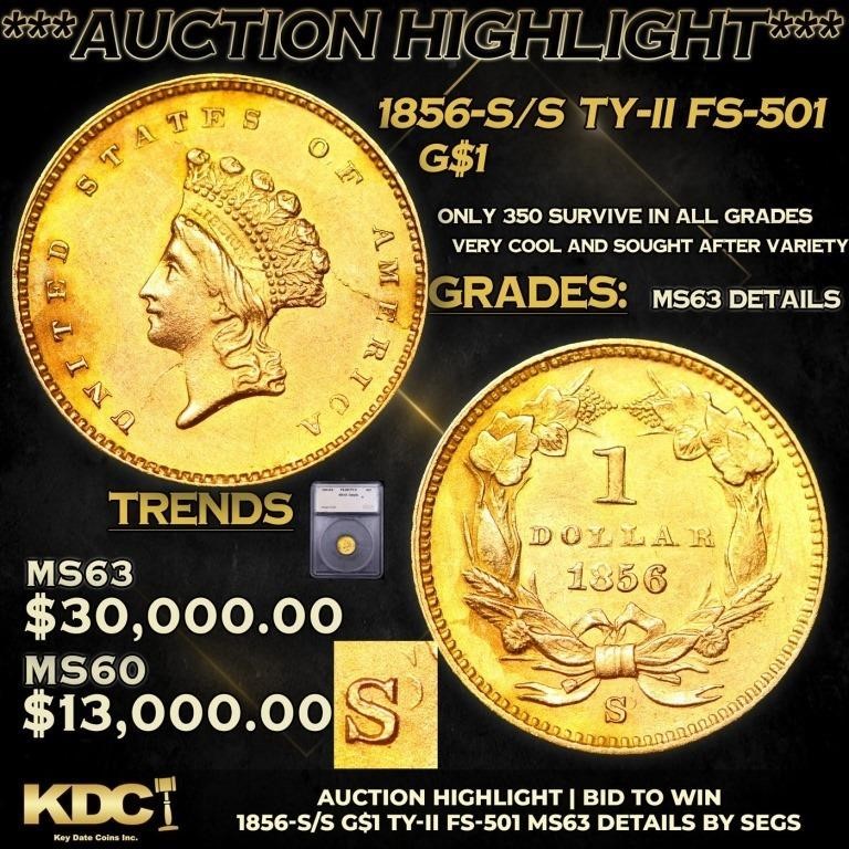 ***Auction Highlight*** 1856-s/s Gold Dollar TY-II