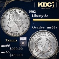 1902 Liberty Nickel 5c Graded ms65+ By SEGS